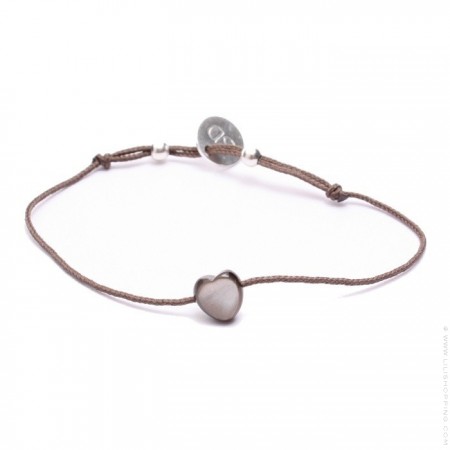 Black Mother of Pearl Bracelet Heart Taupe Cord Bracelet