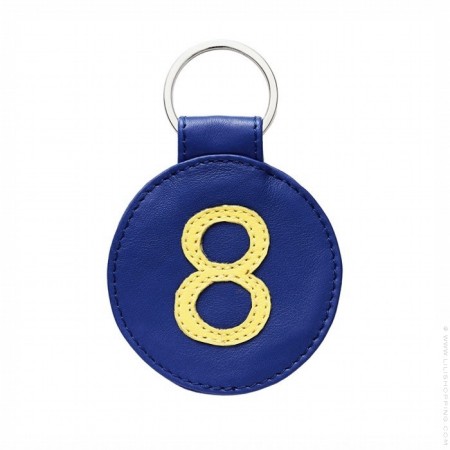 Porte clé en cuir n°8 bleu et jaune