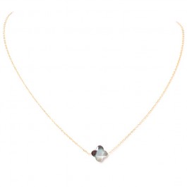 Collier trèfle nacre noir et plaqué or