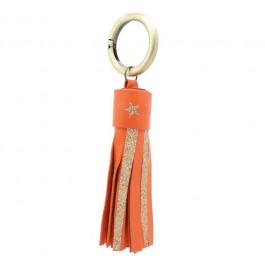 Porte clés cuir et glitter orange