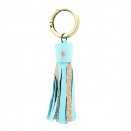 Turquoise glitter and leather keychain