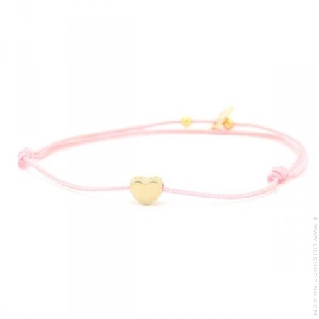 Bracelet coeur plaqué or sur lien rose