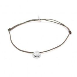 Silver seashell taupe cord bracelet