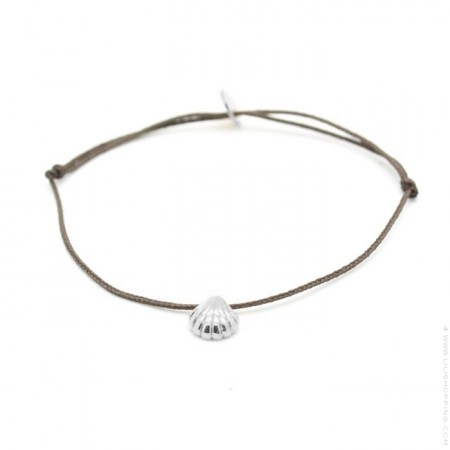 Silver seashell taupe cord bracelet