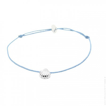 Bracelet coquillage argent et lien bleu
