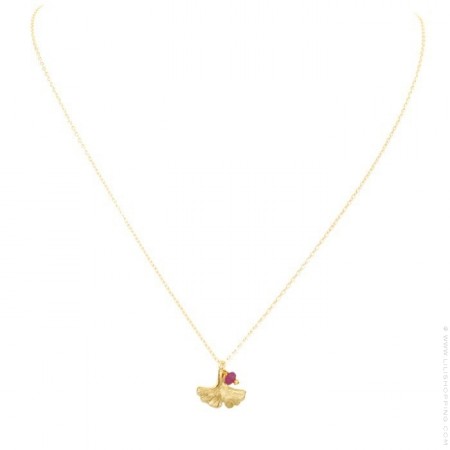 Collier ginkgo biloba plaquée or sur chaine