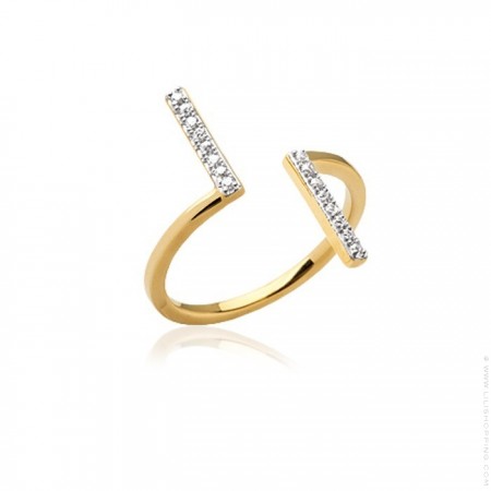 Gold platted ring with 2 white zirconium bars