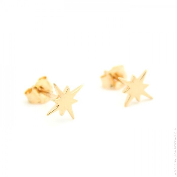 Boucles D'oreilles Puces Pour Enfant - Dauphin Et étoile De Mer, Plaqué Or 750/1000 3 Microns, Fermoir Poussette - 8