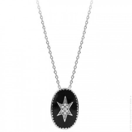 Collier plaqué or étoile du nord émaillée noir