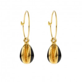 Boucles d'oreilles cauris plaquées or émaillé noir
