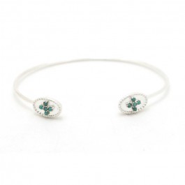 Silver bangle with green turquoise stones cross