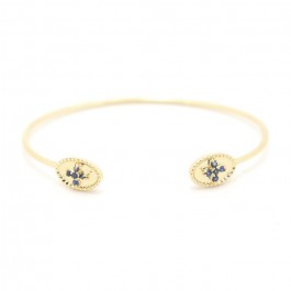 Gold plated bangle with blue saphir stones cross