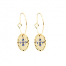 Gold plated mini hoop earrings with blue saphir
