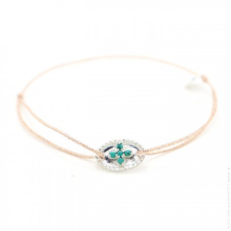 Silver bangle with green turquoise stones cross