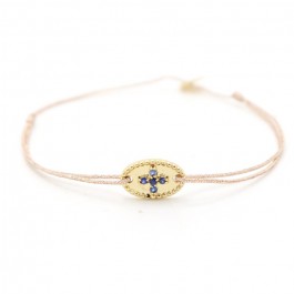 Gold plated bracelet with blue saphir stones cross