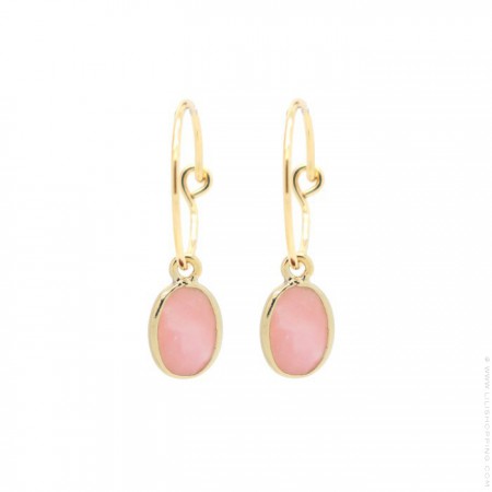 Gold plated mini hoops earrings with pink opale