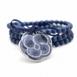 Bracelet / collier camélia bleu nacré argent