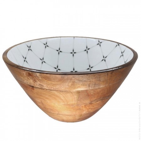 XL salad bowl in mango wood with diamond enamel