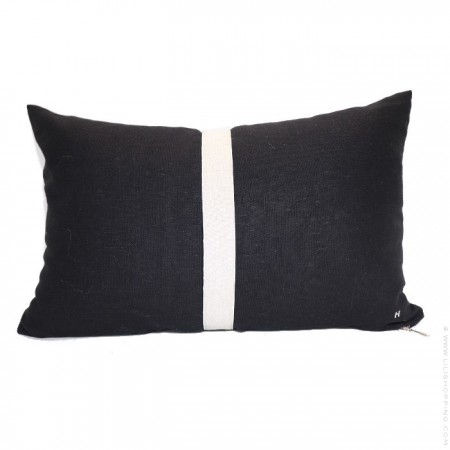 Coussin ligne H lin noir et bande ivoire 35 x 55 cm