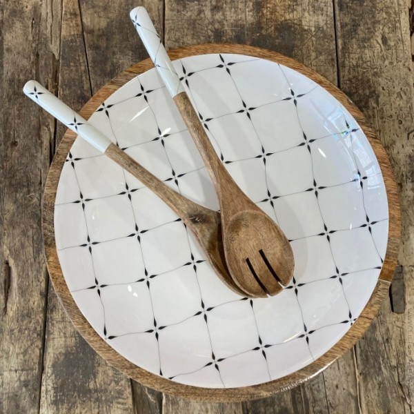 XL salad bowl in mango wood with diamond enamel Lili Shopping