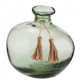 Clear glass vase with tassels