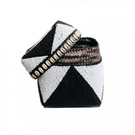 S black and white beaded basket