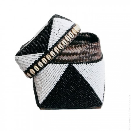 S black and white beaded basket