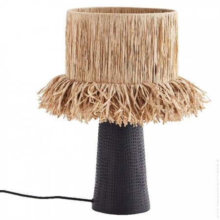 Raffia and glass table lamp