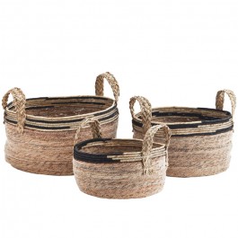 D 27 cm natural and black seagrass basket with handles