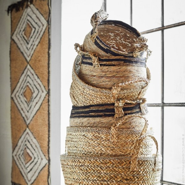 D 37 cm natural and black seagrass basket with handles Lili Shopping